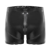 Fongt Men's PU Bright Leather Shorts, Bright Mirror Flat Leather Pants No Odor Size Accurate-Outfit