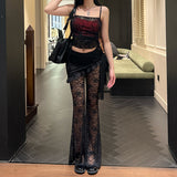 Dark Wind Flocking Suspenders, Chest Style, Wind Lace Flared Trousers, Asymmetrical Aprons, Two Sets Of Women.-Outfit