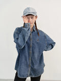 【玳瑁】春季新品休闲翻领刺绣复古百搭纯棉牛仔衬衫外套H6347-Outfit
