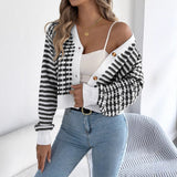 2025 Clam Striped Lantern Long-Sleeved Sweater Short Coat Women's