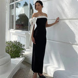 Black Off-Shoulder Tie Up Midi Dress-Outfit