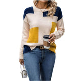 Fongt Shirt Splicing Colliding Color Sweater Loose Leisure Collar Collar Top Woman