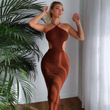 Fongt / Summer 2023 New Women's Sexy Back Strap Hanging Neck Bag Hip Slim Temperament Dress