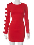 Long Sleeve Bow Cut Out Solid Mini Dress-Outfit