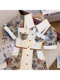 Women's Summer New High-end Polo Neck Bbear Print Short Sleeve Button French High Waist A-line Fashion Elegant