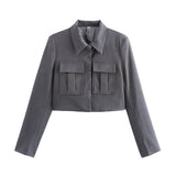 Fongt 2025 New Women's Double Pocket Coat Top + Pants Suit