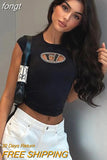 Top Y2K Tops Letter Print Tshirt O Neck Short Sleeve Baby Tees Women Clothes Basic Blue 90s Causal Streetwear Black T