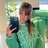 sweaters Print Streetwear Oversized Fashion Loose Knitwear Pullovers Casual Autumn Winter Knitted Jumper Sweater