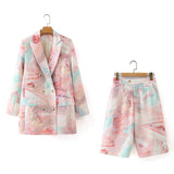 New Double-Breasted Graffiti Personality Casual Suit Coat Graffiti Trousers Suit-Outfit
