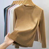 T-shirts Women's Fall Winter Slim Thick Basic Tops Korean New Half Turtleneck Camisetas Tee Long Sleeve Bottomed T