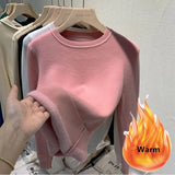 Women's O-neck Plus Velvet Thicken Sweaters Winter Slim Warm Long Sleeve Knitted Tops Casual Plush Fleece Lined Soft
