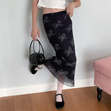 Bowknot Printed Spice Girl Low-Waisted Net Skirt 2024 Spring And Summer New Temperament Age-Reducing Hip Skirt-Outfit