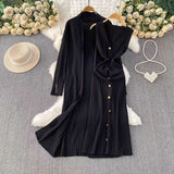 Fongt Temperament Long Knitted Shawl Coat + Light Luxury Metal Buckle Vest Dress Set