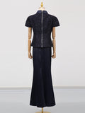 Fongt And Leisure Suit Women 2025 Summer New Temperament Collar Metal Buckle Stitching Design Long Skirt