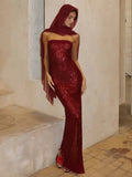 Sequin Strapless Sheer Maxi Dress-Outfit