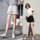 Fongt Waist Black Denim Shorts Female Summer Students Loose Thin A-Word Wide Leg Pants Hot Pants Korean Version