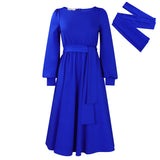 Fongt Women's Clothing 2025 Spring New Long-Sleeved Round Tie With Solid A-Dress Dress