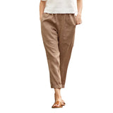 Large Pocket Pure Color Comfort Leisure Cotton Linen Casual Straight-leg