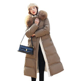Winter New Down Cotton Clothing Female Long Over The Knee Big Hair Korean Version Slim Thin Belt Coat Cotton-Outfit