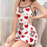 Fongt Hot New Pajamas Set Women's Milk Silk Pajamas Sling Skirt Cute Print Source