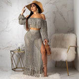 Fongt New Women's Casual Netted Fram Beach Dress 2 Sets-Outfit