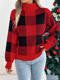 Fongt Autumn And Winter Casual Lattice Lantern Long-Sleeved Turtleneck Sweater Women's Christmas