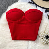 Fongt Color Strapless Vest Female Wearing Sexy Hot Girl Short Crop Slim Thin With Chest Pad-Outfit