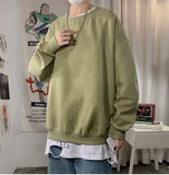 Men Harajuku Solid Color Sweatshirts Winter Y2k Casual O-Neck Oversized Pullovers Korean Hip Hop Long Sleeve Basic Clothes