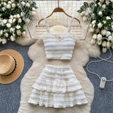 Fongt Dress With Women's Summer Chic Gentle Wind Tie Sling Sling Small Vest + High Waist Folded Lotus Side Half Skirt
