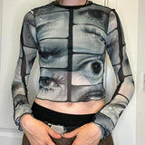 Fongt Autumn New T-Shirt Ins Personality Street Eye Print Slim