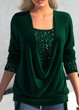 Sequin Contrast Solid Color Long-sleeved Large Drop Collar