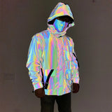 2024 Three-Dimensional Multi-Pocket Function Wind Dazzling Color Reflective Coat Male Tooling Casual Jacket Hooded Blazer-Outfit