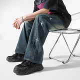Fongt Industry Embroidered Jeans Men's Spring And Summer Trend Hop Hop Trousers Hip-Hop Loose Broad-Legged Trousers