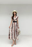 Fongt Light Luxury Retro Sleeveless V-Neck Print Dress Women's Summer Waists Thin Temperament Elegant Famous Dress