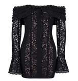 Fongt Wind Dress Woman 2025 Spring New Shoulder Lace Lace With High-End Feel Long-Sleeved Bagged Hip