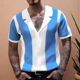 Fongt And South Korea New Men's Clothing Summer Temperament Shirt Collar Knitted Shirt Splicing Color Business POLO Shirt Men