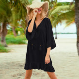 Fongt Cotton Lace Short Smock Loose Bikini Sunscreen Vacation Beach Dress Swimsuit Jacket