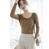 Bottomed Sweater New Style Foreign Style Autumn And Winter New Square Collar Short Style Sweater White Trim Inside Sweater-Outfit