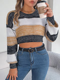 Fongt Autumn And Winter Casual Coloring Lantern Sleeves Exposed Umbilly Sweater Women's Clothing