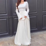 Fongt New Women's Square Collar Long Sleeve Elegant Pearl Decoration Splicing Long Dress