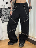Dark Lolita Gothic High Waist Women Cargo Pants Grunge Wide Leg Chain Y2k Trousers Punk Patchwork Alternative
