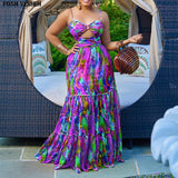 African Women Sexy Spaghetti Strap Maxi Dresses Summer Vintage Casual Sleeveless Dress Female Camisole Long Party Dress