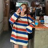 Fongt 2024 New Korean Version Of Loose Striped Long-Sleeve T-Shirt Female Ins Web Celebrity Students With Thin