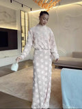 Fashion Flower Lantern Sleeve Half-Socked Dress Knitted