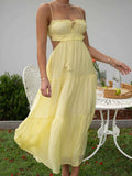 Ruched Tie-Up Strappy Maxi Dress-Outfit