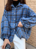 Checkered Print Button Blouse-Outfit