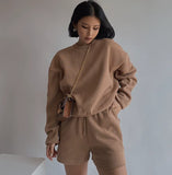 Drop Shoulder Halp Zip Sweatshirt & Drawstring Shorts Set-Outfit