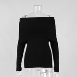 Fongt Women's Fall/Winter 2025 Long-Sleeved Knitted Bottom Shirt With A Word Of The Shoulder Sex-Repair And Exposed Shoulder