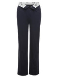 Patchwork Waist Straight Leg Pants-Outfit
