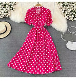 Fongt Summer French Retro Skinny Bubble Short-Sleeved V-Neck A-Shaped Dress Elegant Temperament Long Dress